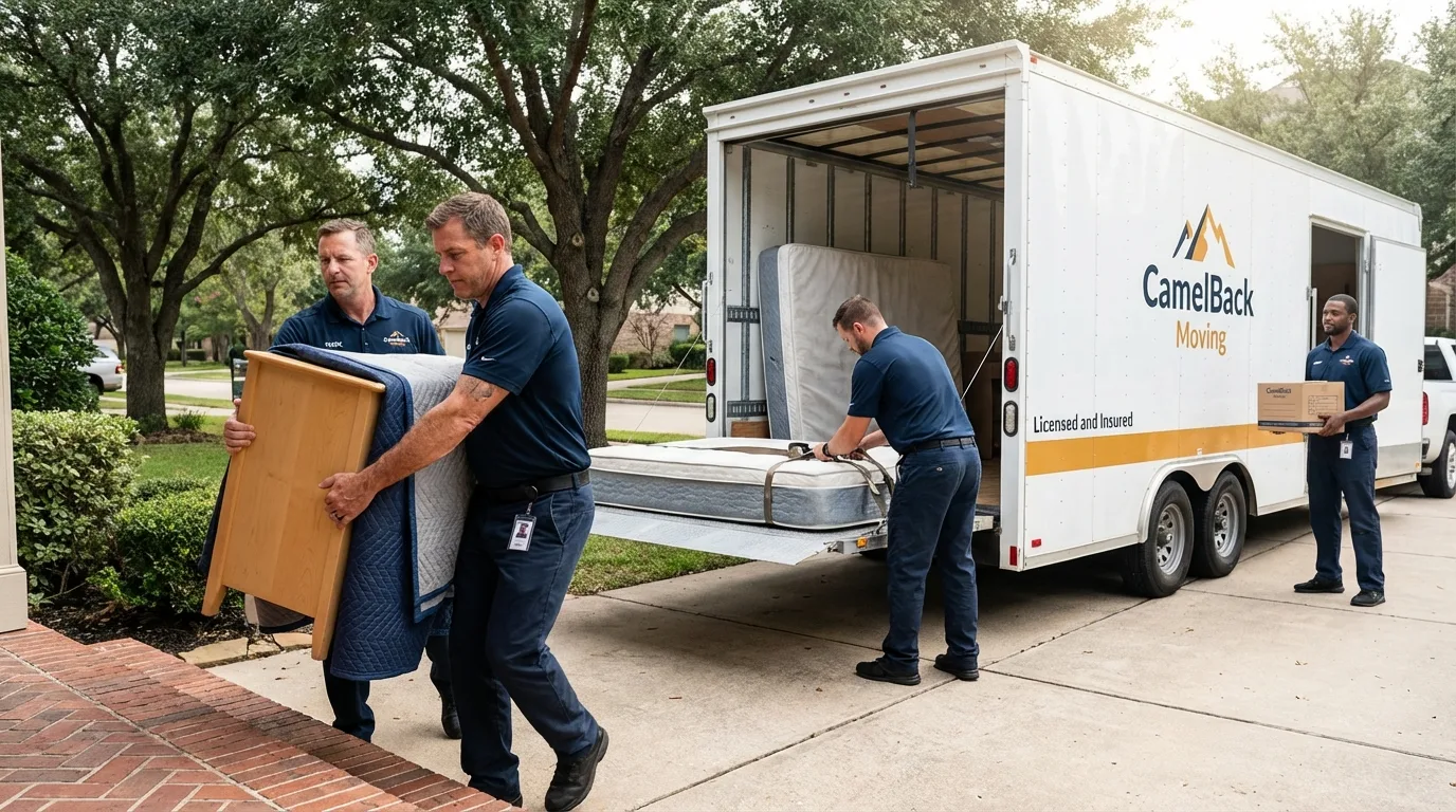 Crew loading residential truck for cross-state move from Morganton, NC