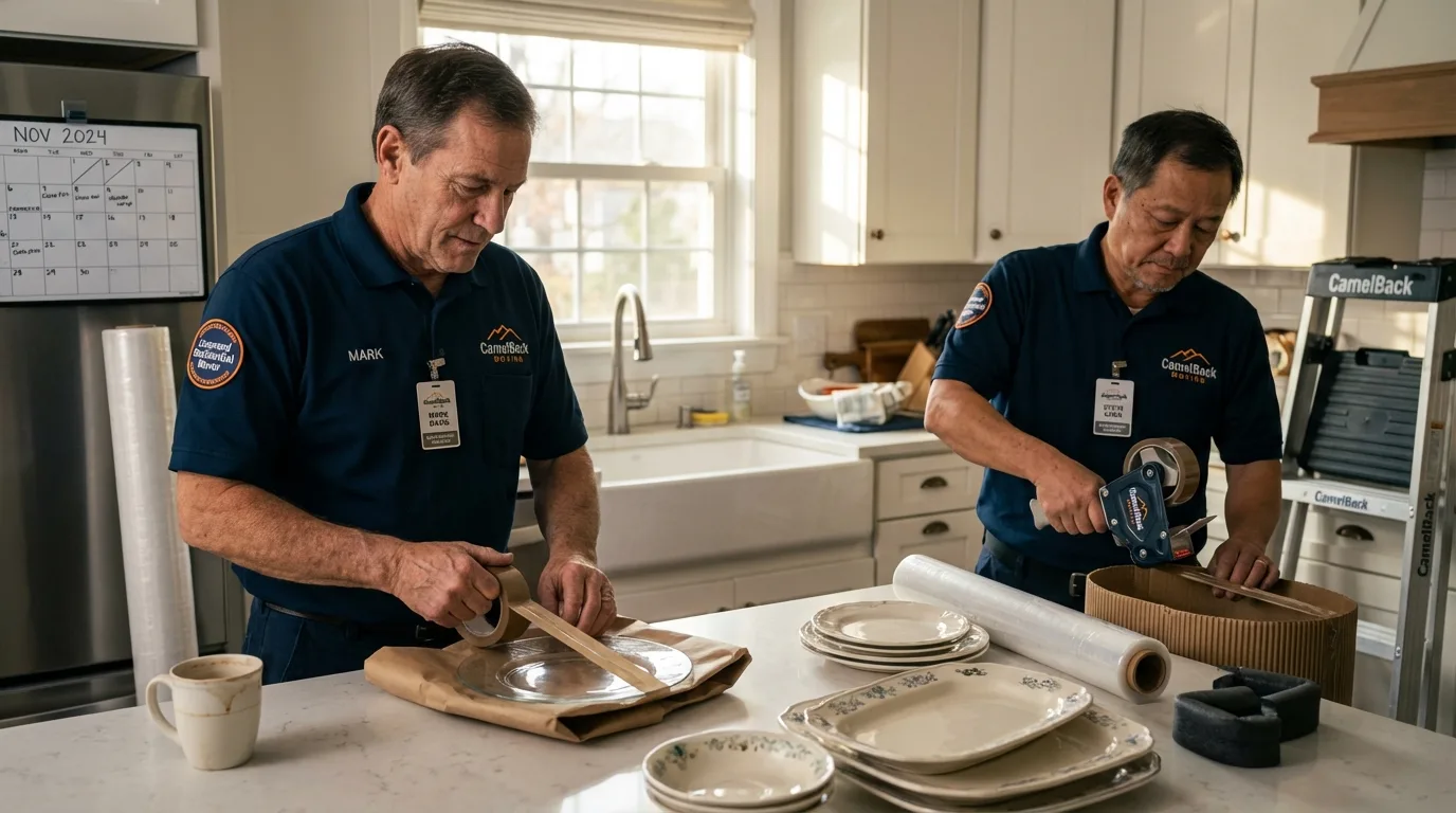 Professional crew packing kitchen dishware in Morganton, NC